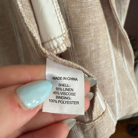 DREW | Striped Natural Khaki Linen Blend Relaxed Blazer Anthropologie | Medium - Picture 4 of 6